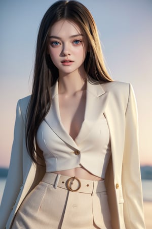 score_9, (Masterpiece), REALISTIC, UHD, vivid colors, color enhanced filter, 8K, more detail, high contrast, ultra high_resolution, sharp, (advertisement shot), 1girl, ((She looks like Elle fanning, eyes look like Mila kunis, light smile)), 20yo, ((straight hair)), symmetrical eyes, detail face feature, well-proportioned body, detailed fabric textures in clothing, she is a model, Cartier brand advertisement photo, Cartier brand fashion collections blouse and slacks and blazer