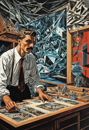  (80s poster) M.C.Escher and Giorgio de Chirico, Art Station, Full Color, Salvador Dali style