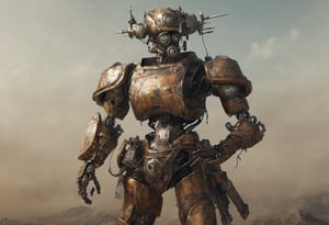 Alessandro Magnasco style, Western, steampunk, robotic soldier