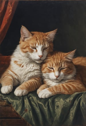 Cat and cat sleeping together in the style of Alessandro Magnasco