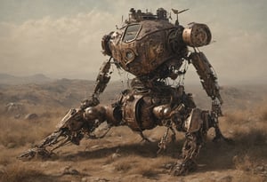 Alessandro Magnasco style, Western, steampunk, tortured by robotic soldiers