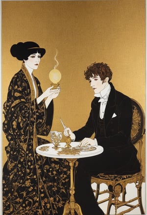  (80s poster) Aubrey Vincent Beardsley and Heinz Edelmann, Art Station, Full Color,alchemy, Gold Dust