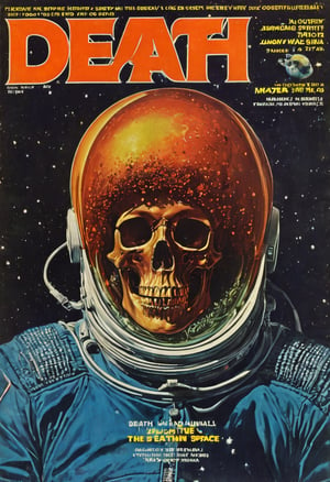 70s magazine cover "Death in Space", gory, seedy, slimy