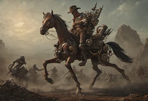 Alessandro Magnasco style, Western, steampunk, tortured by robotic soldiers