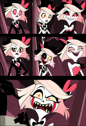 （W-Panel Comic) (Part 1 above, Part 2 below)Tortured by Vivienne Medrano (Hazbin Hotel), Art Station, Bande Dessinée story transcription, full color,vector