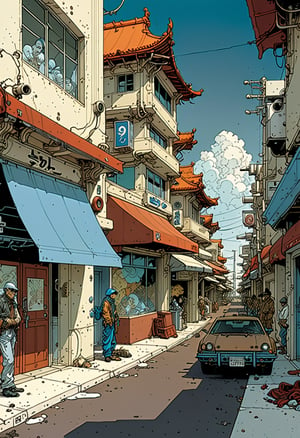 Prompt: score_9, source_Comics, (2 page comic) BOOK OF THE MOEBIUS & Katsuya Terada collaboration, art station, BANDE DESSINÉE story transcription, full color, Streetscape