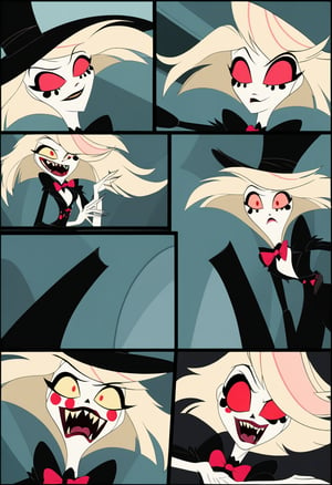 （W-Panel Comic) (Part 1 above, Part 2 below)Tortured by Vivienne Medrano (Hazbin Hotel), Art Station, Bande Dessinée story transcription, full color,vector,LegendDarkFantasy