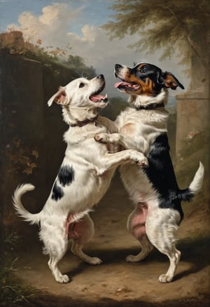 Terrier fight in the style of Alessandro Magnasco