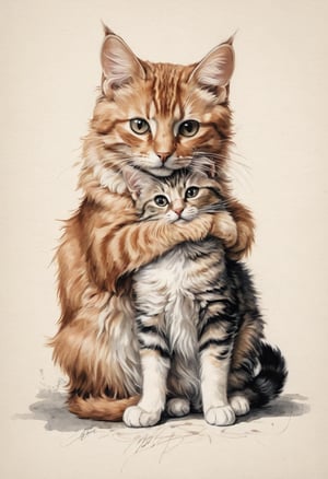 A cat hug in the style of Alessandro Magnasco