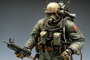 Maschinen Krieger ZbV3000. In military colors and with distressed finish. Equipped with large weapons taken from an air raid diorama. Cables, sharp, cinematic, epic scale, detailed, messy, fire, smoke, CXL-Mech, legendary dark fantasy, ct-nijireal