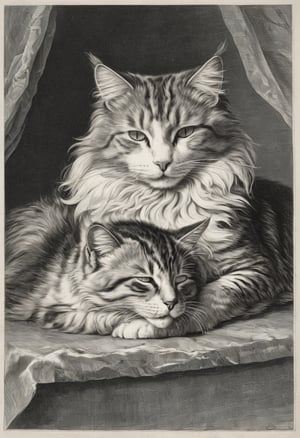 Cat and cat sleeping together in the style of Alessandro Magnasco