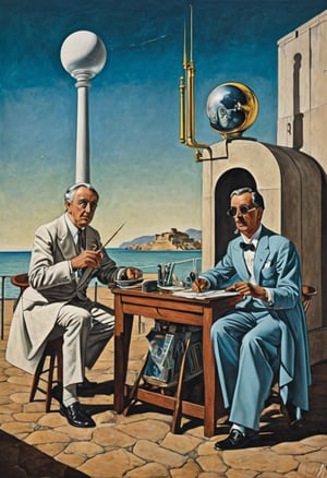  (80s poster) Giorgio de Chirico and Heinz Edelmann, Art Station, Full Color, Salvador Dali style