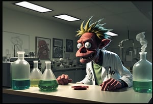 score_9, source_Poster, (?!-frame comic) Persuade by jamie hewlett (Mad Science), All Color, research lab