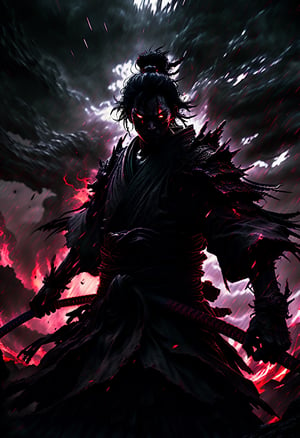 A dark and eerie anime protagonist unleashing a powerful cursed or psychic ultimate attack. The character is in a dramatic, imposing pose, channeling intense dark energy or supernatural forces. The scene is set in a nightmarish, distorted environment, reflecting the protagonist’s inner turmoil. The ultimate attack appears as chaotic, swirling dark energy, eldritch shapes, or a menacing shadowy vortex.

Camera Work and Visual Effects:

	1.	Heavy Visual Distortion: Apply intense visual distortions and static noise, with a prominent film grain effect to mimic a deteriorated film reel. Include flickering, horizontal lines, and occasional color shifts to create an unsettling atmosphere.
	2.	Glitch and Interference Effects: Incorporate strong glitch effects, such as screen tearing, pixelation, and signal interference, to enhance the sense of disorientation and horror.
	3.	Dynamic Angles: Use extreme, disorienting camera angles like skewed perspectives, tilted shots, or quick, erratic movements to heighten the sense of dread.
	4.	Close-ups with Static: Focus on extreme close-ups of the protagonist’s face or the dark energy, with added static, visual glitches, and distortion to intensify the psychological impact.
	5.	Gloomy and Flickering Lighting: Use very dim, almost monochromatic lighting with rapid flickers and erratic shadows to evoke a horror movie aesthetic. Add occasional bursts of intense light to emphasize key moments of the attack. samurai, warrior