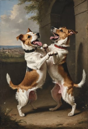 Terrier fight in the style of Alessandro Magnasco