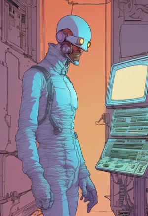 (?!-Panel Comic) Tortured by MOEBIUS (cyberpunk), Art Station, Bande Dessinée story transcription, full color,vector