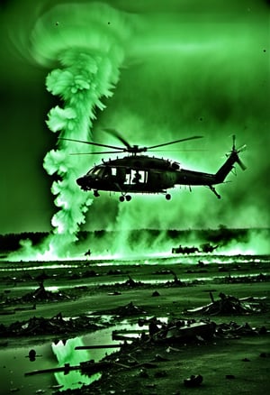 Capture images of the battlefield (through thermal imaging and night vision cameras)Battlefield scene, helicopter, 
debris,explosion,DonMD34thM4g1cXL,Clear Glass Skin