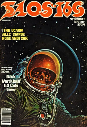 70s magazine cover "Death in Space", gory, seedy, slimy