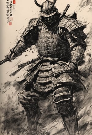 score_9, source_manga, (2 page comic) (Japanese samurai wearing Japanese armor launch a decapitation battle from the darkness), Bande Dessinée story transfer, full color, excellent picture quality, exquisite details,charcoal drawing,charcoal \(medium\), Popular Japanese manga