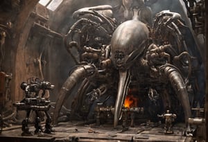 Inspired by HR Giger and Ghibli's Hyperweapon designs, Air Raid Diorama, Equipped with Large Weapons. Sharp, Cinematic, Epic Scale, Detailed, Messy, Fire, Smoke, Crisp, Transparent, Oil Stain, Analogue Style, (HR Giger), Anatomy, Trending on ArtStation, Trending on CGSociety, Exquisite, High Resolution, Focus, Dramatic, Photorealistic Painting Art by Midjourney and Greg Rutkowski, Oil Stain, Female Genitalia, Male Genitalia, CXL Mecha, Vector Art Illustration