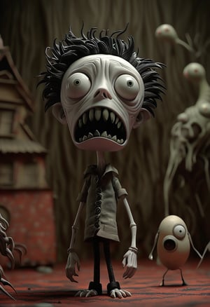 (Design: Tim Burton. Artwork based on concept art full body design of theme (Frankenweenie) Oblique angle shot, Anatomy, Trending on ArtStation, Trending on CGSociety, Exquisite, High resolution, Sharp focus, Dramatic, Photorealistic painting art by Midjourney and Greg Rutkowski, LegendDarkFantas, A dark and eerie anime protagonist unleashing a powerful cursed or psychic ultimate attack. The character is in a dramatic, imposing pose, channeling intense dark energy or supernatural forces. The scene is set in a nightmarish, distorted environment, reflecting the protagonist’s inner turmoil. The ultimate attack appears as chaotic, swirling dark energy, eldritch shapes, or a menacing shadowy vortex. Camera Work and Visual Effects: 1. Heavy Visual Distortion: Apply intense visual distortions and static noise, with a prominent film grain effect to mimic a deteriorated film reel. Include flickering, horizontal lines, and occasional color shifts to create an unsettling atmosphere. 2. Glitch and Interference Effects: Incorporate strong glitch effects, such as screen tearing, pixelation, and signal interference, to enhance the sense of disorientation and horror. 3. Dynamic Angles: Use extreme, disorienting camera angles like skewed perspectives, tilted shots, or quick, erratic movements to heighten the sense of dread. 4. Close-ups with Static: Focus on extreme close-ups of the protagonist’s face or the dark energy, with added static, visual glitches, and distortion to intensify the psychological impact. 5. Gloomy and Flickering Lighting: Use very dim, almost monochromatic lighting with rapid flickers and erratic shadows to evoke a horror movie aesthetic. Add occasional bursts of intense light to emphasize key moments of the attack. samurai, warrior