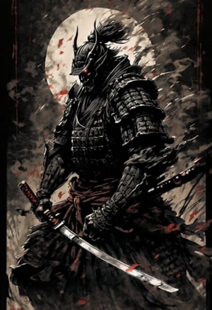 Score 9, Source Manga, (2 page manga) (Japanese samurai in Japanese armour engaged in slashing combat in the dark), Excellent image quality, Exquisite detail, Charcoal drawing, Charcoal, Popular Japanese action manga, Ink painting, Japanese garden, Holding a sword, Swinging a sword down, Black flowing aura, Glowing eyes, Demon mask, Cold air coming from mouth