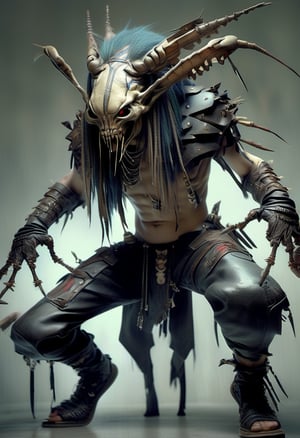  (Design: Yasushi Nirazawa. Artwork based on full-body design of concept art with (Locust) theme, variation) , Punk leather fashion, asymmetrical character, oblique angle shot, anatomy, trending on ArtStation, trending on CGSociety, elaborate, high resolution, sharp focus, dramatic, photorealistic painting art by Midjourney and Greg Rutkowski, LegendDarkFantas
