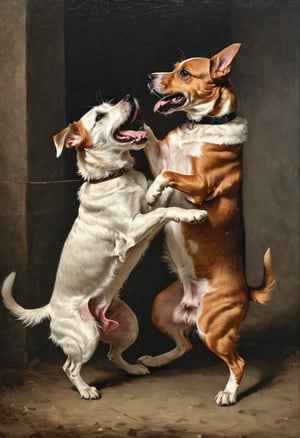 Terrier fight in the style of Alessandro Magnasco