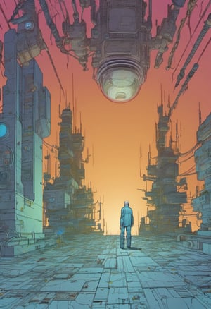 (?!-Panel Comic) Tortured by MOEBIUS (cyberpunk), Art Station, Bande Dessinée story transcription, full color,vector