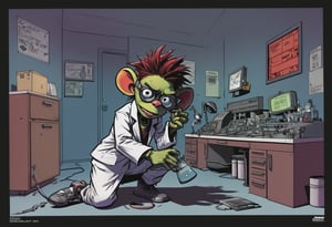 score_9, source_Poster, (?!-frame comic) Persuade by jamie hewlett (Mad Science), All Color, research lab