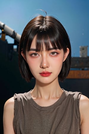 1girl, young woman, portrait, (18yo), black hair, short hair, smiling, detailed facial expressions, clear skin, bright eyes, (sexy wear), simple background, soft lighting, warm tone, realistic style, ambient light, (cinematic composition:1.2), wide-angle lens, best quality, masterpiece.