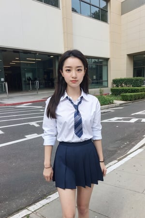 1girl, high school student, black hair,standing, full body, school uniform, (school building:1.2), (classroom:0.8), (school yard:1.0), (school corridor:0.9), (library:0.7), (gymnasium:0.6), best quality, masterpiece