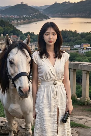 1girl, medieval armor, beautiful, black hair, long hair, detailed eyes, (17yo), elegant, standing pose, castle background, stone walls, torches, knights, horses, (ancient atmosphere:1.2), depth of field, realistic, ambient light, (cinematic composition:1.3), HDR, Accent Lighting, wide-angle lens, best quality, masterpiece