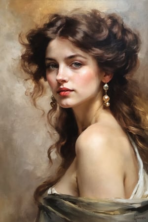 An oil painting in the style of John Singer Sargent and a print by Ivana Besevic, the lighting style of Rembrandt. A beautiful portrait of a 1800 centuries attractive women. A detailed, beautiful, girlish face. Narrow nose, beautiful, large eyes and full lips