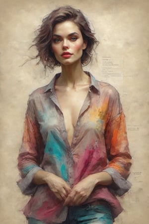 a super model instagram girl. colrful clothes, colorful art by Jeremy Mann and Carne Griffith,on parchment,digital painting
