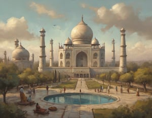 by Alejandro Burdisio "Taj Mahal" in mediterranean biome Cel Shaded Art 2D flat color toon shading cel shaded style  neo-expressionism