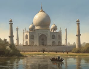 by Alejandro Burdisio "Taj Mahal" in mediterranean biome Cel Shaded Art 2D flat color toon shading cel shaded style  neo-expressionism,oil painting