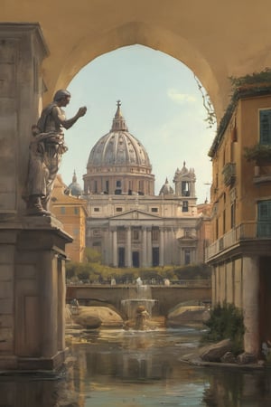 by Alejandro Burdisio "Vatican City" in mediterranean biome Cel Shaded Art 2D flat color toon shading cel shaded style  neo-expressionism,oil painting