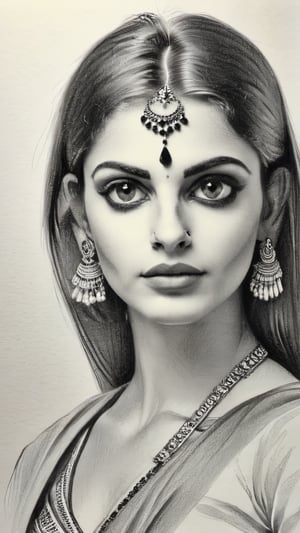 Pencil draw of a very beautiful indian model girl on paper, blouse, sarong,Indian Girl,Beautiful Instagram Model