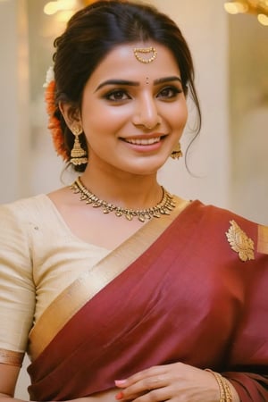  Cute smile Beautiful Saree Traditional 👑 Fantasy Realistic Infinity ♾️  AI Samantha Ruth Prabhu