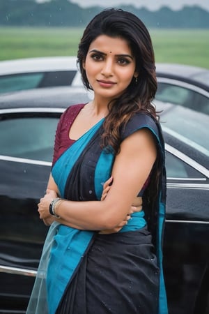 Samantha Ruth Prabhu in rain in front of with Bugatti car 🚗 🚨 aeroplane ✈️ 🛫 Yatch 🚢 Cute Beautiful Saree Traditional Queen Aesthetic Realistic Fantasy AI Samantha Ruth Prabhu Instagram model, long black_hair, colorful hair, warm, dacing,  indian,Young beauty spirit,shoot.  full photo, full length,  
, top to bottom,
,Future girl,Samantha Ruth Prabhu,18+,SamanthaRuthPrabhu