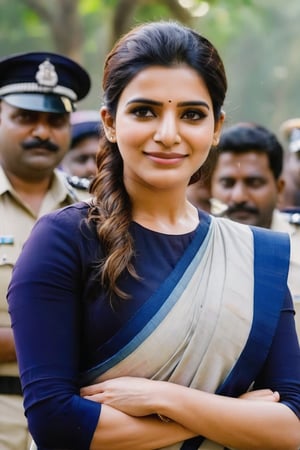 Indian Actress Celebrity 
Asethitic Cute Smile Beautiful Saree Traditional Queen Realistic Fantasy AI of Samantha Ruth Prabhu as a police 🚓 🚨 officer 
