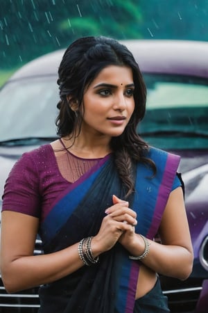 Samantha Ruth Prabhu in rain in front of with Bugatti  aeroplane ✈️ 🛫  Cute Beautiful Saree Traditional Queen Aesthetic Realistic Fantasy AI Samantha Ruth Prabhu Instagram model, long black_hair, colorful hair, warm, dacing,  indian,Young beauty spirit,shoot.  full photo, full length,  
, top to bottom,
,Future girl,Samantha Ruth Prabhu,18+,SamanthaRuthPrabhu