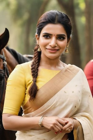  Cute smile Beautiful Saree Traditional 🙂 🥰 Queen 👑 Fantasy Realistic Infinity ♾️  AI Samantha Ruth Prabhu horse riding 