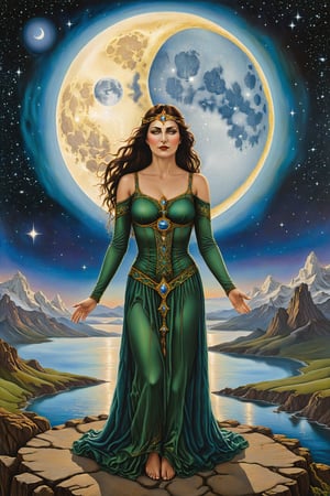 The Moon card of tarot,artfrahm,visionary art style