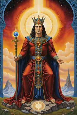 The Emperor card of tarot,artfrahm,visionary art style