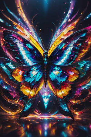 A butterfly made of mirrors that reflect every movement, creating patterns of light and color in its flight, symbolizing transformation and freedom.