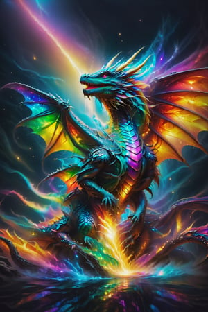 An ethereal dragon that seems to float in the air, each scale reflecting a rainbow of light that evokes the magic and mystery of ancient dragon tales.