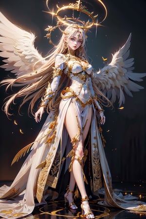 triumphant angel girl, roccoco irridescent fallen angel, cute young angel girl, long hair, white large wings, paradise, angel beaty, beatiful, 8k, oktavian render, high quality, masterpiece, dynamic pose, hot girl, praising, dark background, nimb, cinemathic scene, shiny,DonMM1y4XL,An angel , an angel wearing gold and silver crystal armor, heaven background, glowing halo around head, golden hair, white feathered wings,| centered| key visual | intricate| highly detailed| breathtaking beauty| precise lineart| vibrant| comprehensive cinematic, dynamic pose, best quality, 8k, golden hour,angel_wings