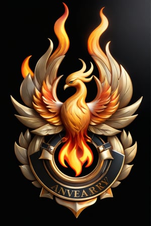 Masterpiece, realistic. High quality. Detailed.
Badge. The burning flame has the shape of a phoenix, intense flame  With text: TA Anniversary, black background